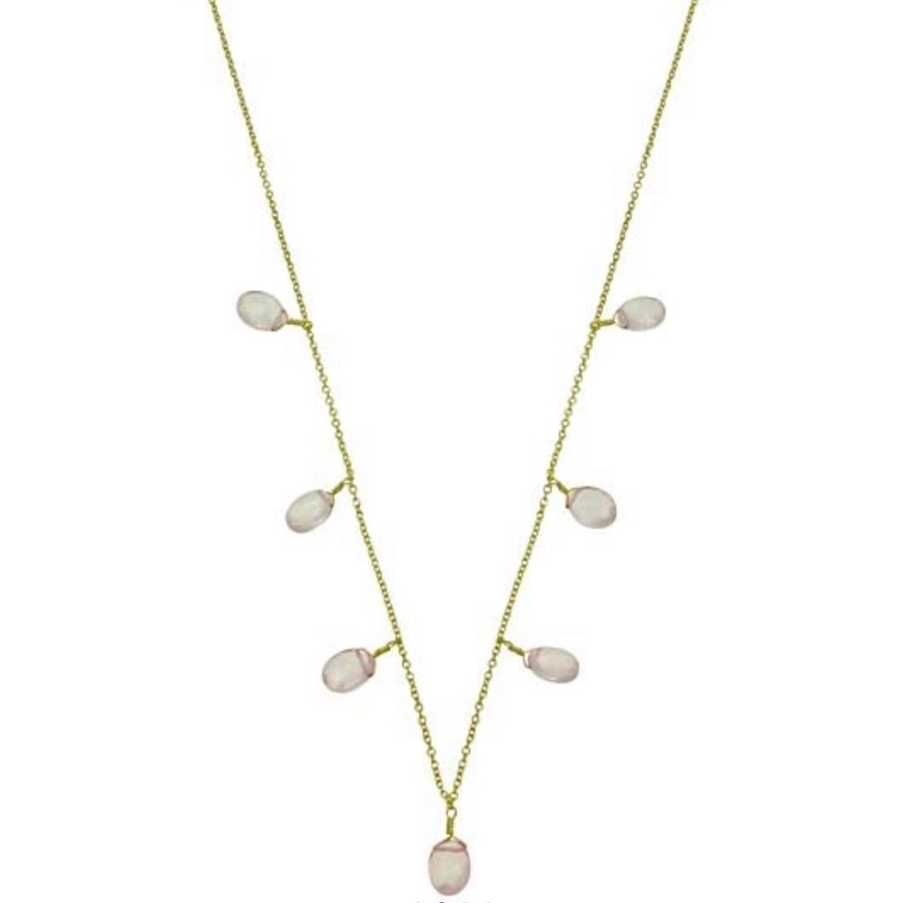 Rose Quartz & 14k Gold Plated Station Necklace - Picture 3 of 6